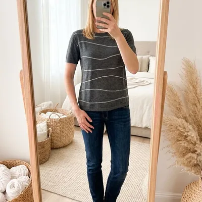 Blouse / t-shirt Marks Spencer gris rayures fines taille 44